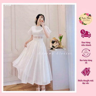 Đầm váy trắng maxi voan lụa xinh xỉu , đầm váy nữ tiểu thư thiết kế dự tiệc đi chơi sang chảnh, mã số a179
