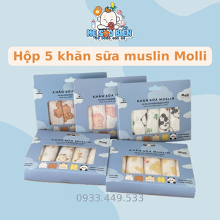 Hộp 5 khăn sữa muslin Molli kích thước 30 x30 cm