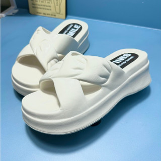 Dép quai ngang nữ 3TDEP, dép lê bánh mì quai chéo SMILE chất liệu EVA siêu nhẹ độn đế 5cm