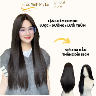 Bộ tóc giả siêu da đầu thẳng dài 55cm, chất liệu sợi tơ nhân tạo , tóc xinh mỹ lệ.