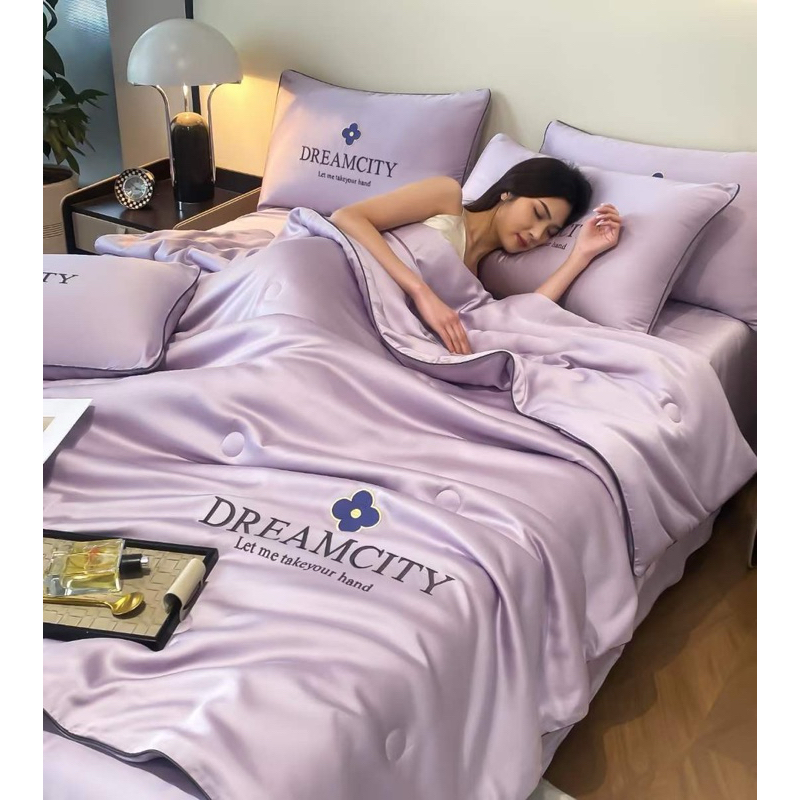 Bộ Chăn Ga Gối Phi Lụa Chăn Chần Dream City