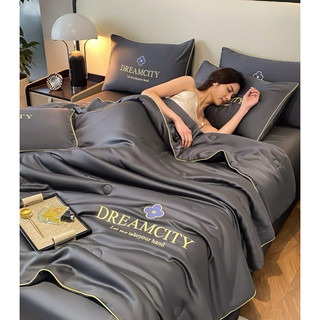 Bộ Chăn Ga Gối Phi Lụa Chăn Chần Dream City