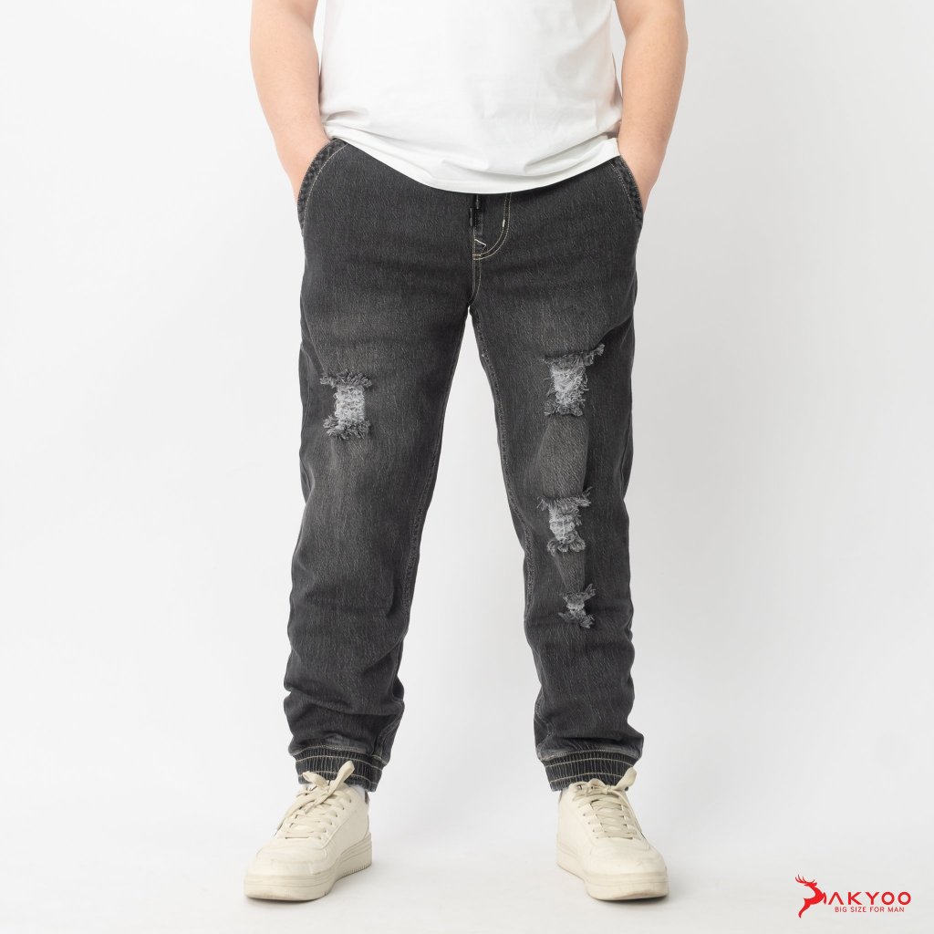 Quần Jogger Jean Nam Big Size 80 -140kg Chất Jean Cotton Thun Co Giãn 4 Chiều - JG DEN XAM
