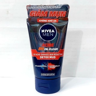 Sữa rửa mặt bùn khoáng Nivea Men Acne 8h Oil Clear kiểm soát nhờn & ngừa mụn 100g