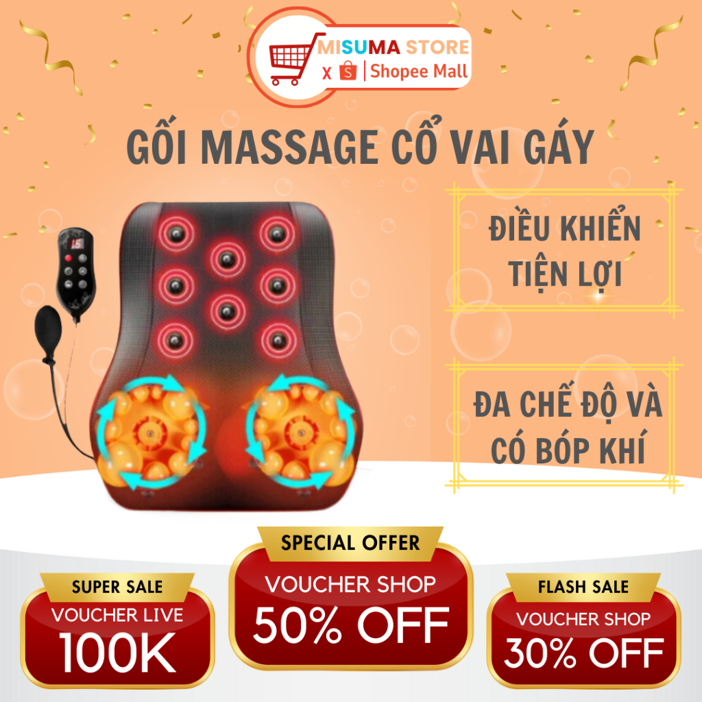 Gối Massage Cổ Vai Gáy, Máy Massage Hồng Ngoại KL - 19 Cao Cấp Hỗ Trợ Mát Xa Toàn Thân Tiện Lợi ( Bảo Hành 12 Tháng)