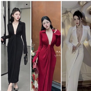 Đầm sơ mi dáng dài cách điệu
