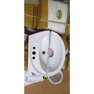 Chậu lavabo 3 lỗ Minh Long  giá rẻ  Kích thước: 50D*43R*17C mm có kèm giá đỡ chậu