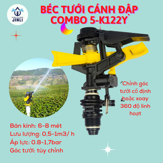   TI INOX  Combo 5 cái Taiwan- K122Y Béc tưới cây cánh đập tùy chỉnh góc  xoay 360 độ ren 21 nán kính 6-8m 1 vòi phun 