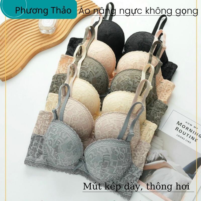 Áo lót nữ không gọng siêu nâng ngực tạo khe đệm tim dày ren gấm cao cấp
