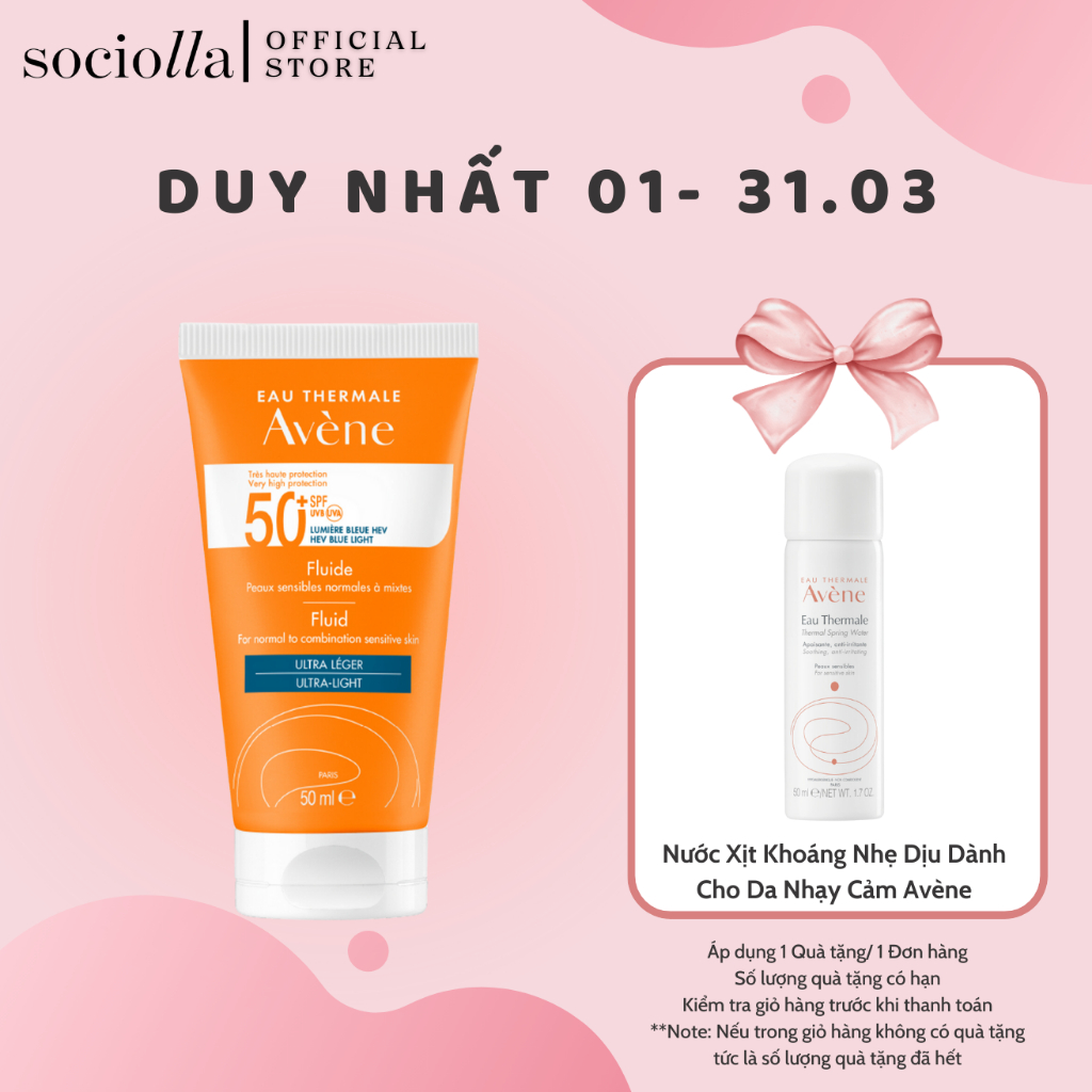 Sữa Chống Nắng Quang Phổ Rộng Cho Da Thường, Hỗn Hợp Nhạy Cảm Avène Protection Fluid 50+ Blue Light 50ml