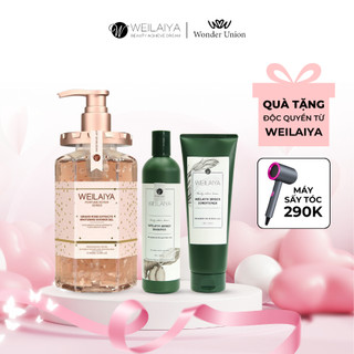 Combo Sữa tắm nước hoa, trắng da toàn thân Damask và cặp dầu gội đầu, dầu xả tóc thảo dược gừng Weilaiya ngăn rụng tóc