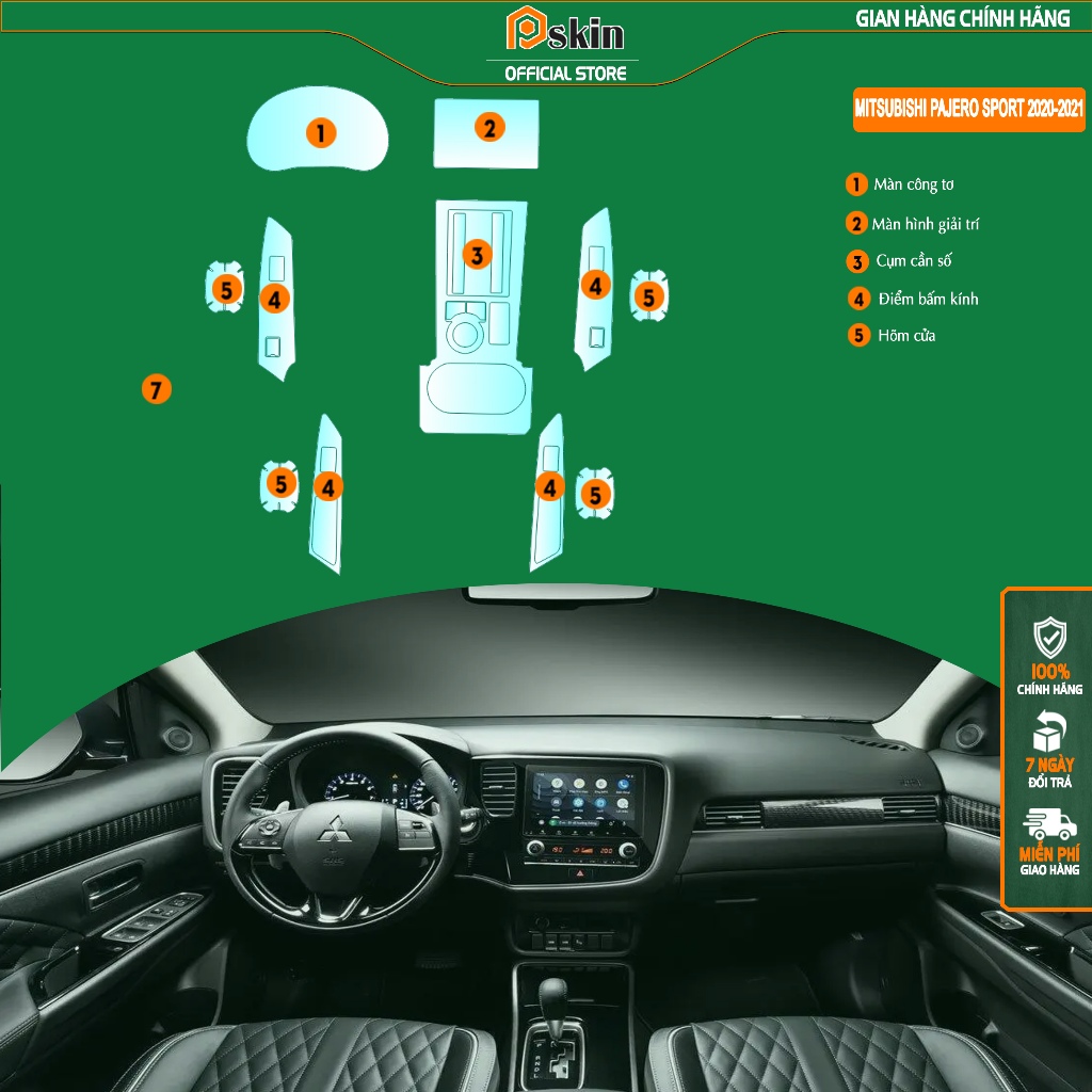 [ Mitsubishi Pajero Sport 2020-2021 (Bản 2 cầu) ] Dán PPF trong suốt bảo vệ nội thất xe Mitsubishi P