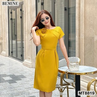 Đầm thiết kế cổ tròn vai đính hoa ngắn tay tùng A BEMINE MT8819
