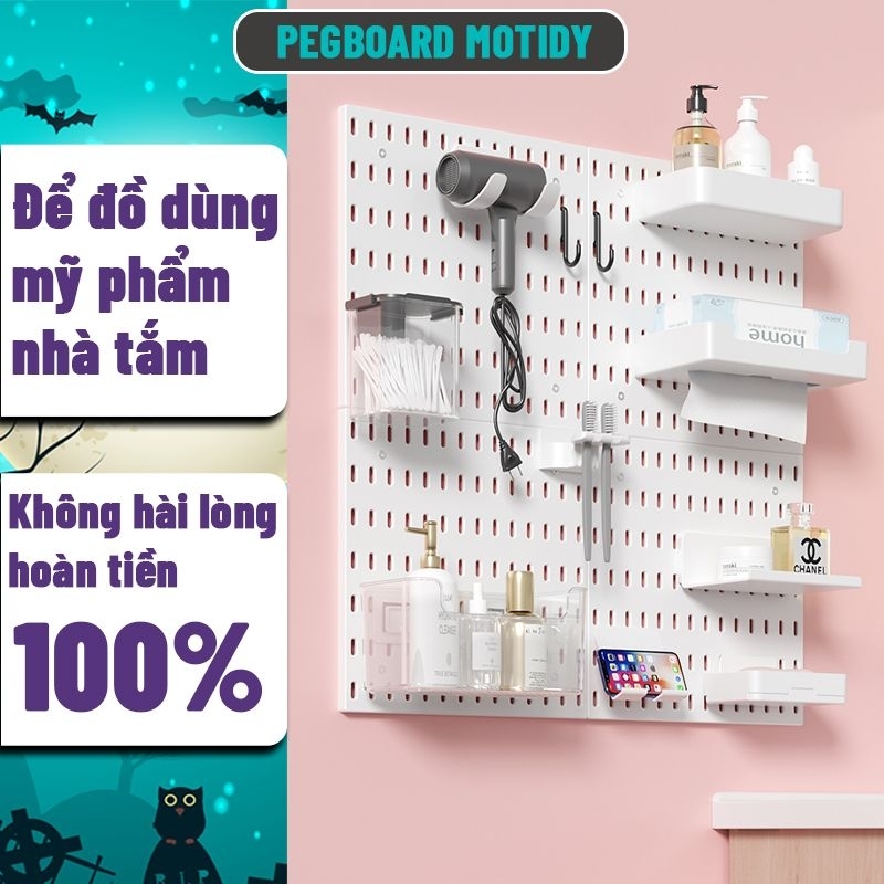 Pegboard decor trang trí nhà tắm kệ đựng treo đồ phòng tắm nhà vệ sinh, dán tường không cần khoan đục, bảo hành 12 tháng