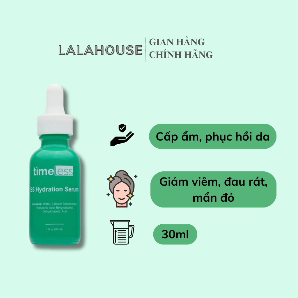 Serum B5 Timeless Vitamin B5 + Hyaluronic Acid cấp ẩm, hồi phục da (30ml)