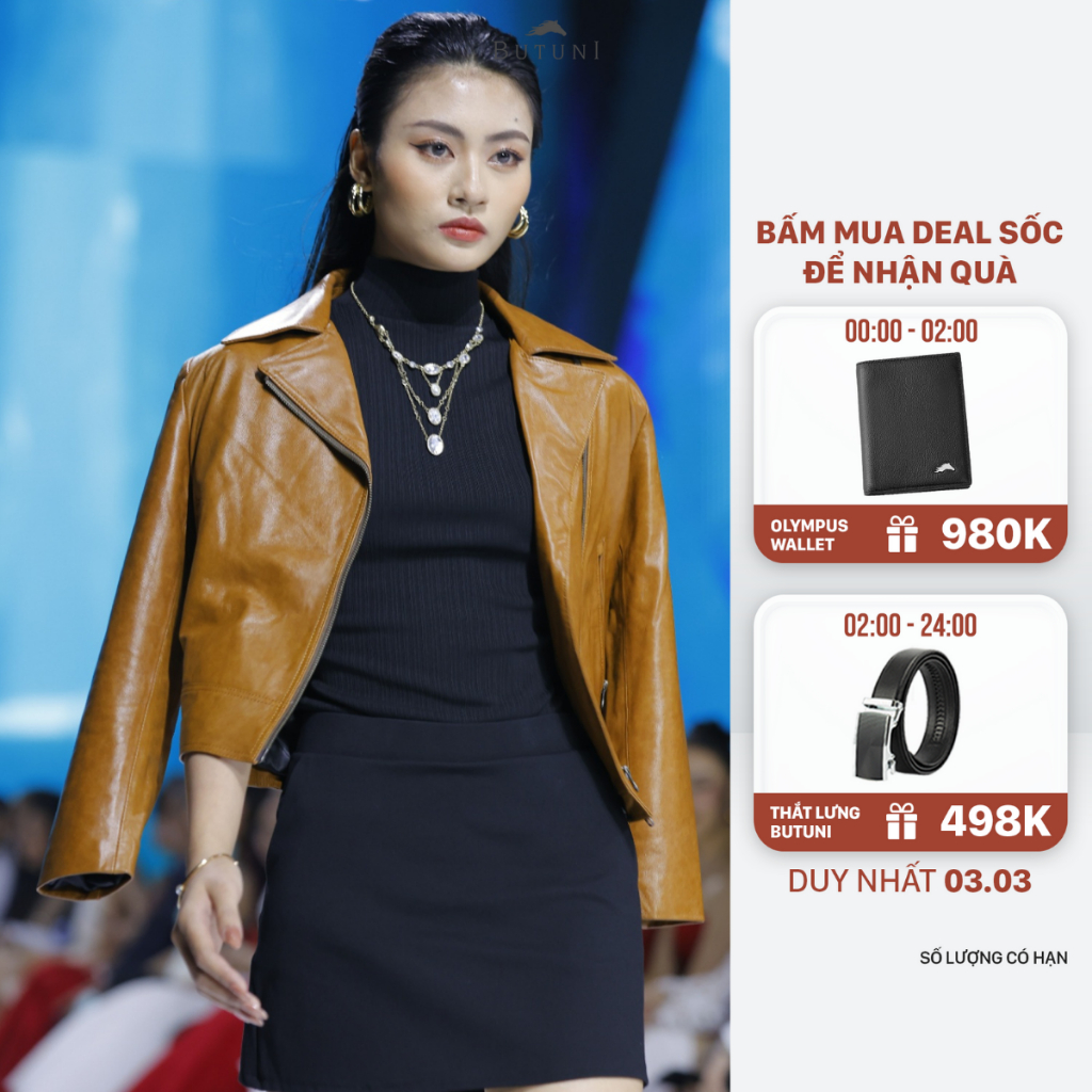 Áo Khoác Da Nam Nữ Da Thật BUTUNI Melia L.Biker Da Cừu Aniline Nappa Lót Lụa Cao Cấp Chính Hãng