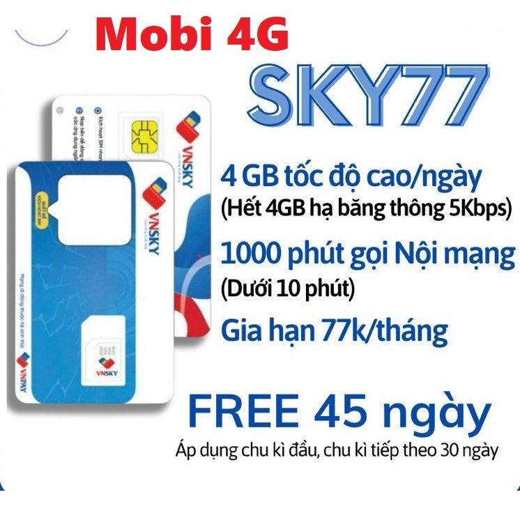 Sim 4G Mobifone SKY59/SKY69A/SKY77/SKY89/SKY69B Miễn Phí Tháng Đầu - 90Gb/Tháng - Gọi Miễn Phí Chỉ Với 59k