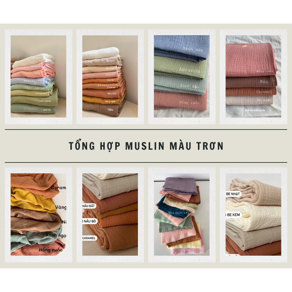 Vải Xô Muslin Nhà Vải Linen Màu Trơn Đa Năng Dễ Ứng Dụng Làm Quần Áo Đồ Trang Trí Phong Cách Vintage