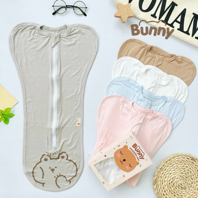 Nhộng chũn cho bé sơ sinh Bunny vải petit khoá 2 chiều giúp bé ngủ ngon chống giật mình co giãn 4 chiều mát mịn