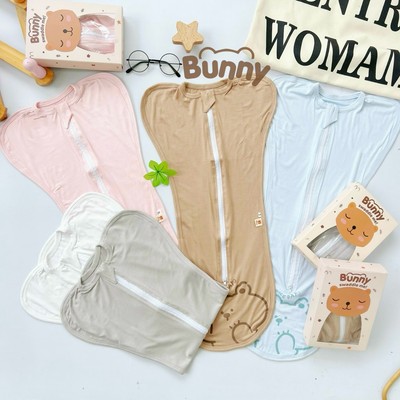 Nhộng chũn cho trẻ sơ sinh KidsWorld Bunny Petit Cotton in hình khóa 2 chiều vải sợi tre kháng khuẩn giúp trẻ ngủ ngon