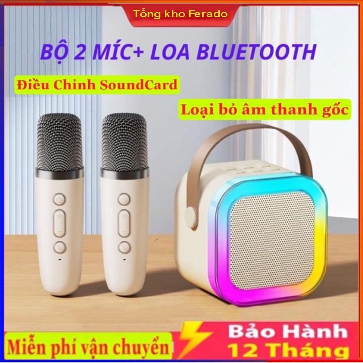 Loa bluetooth K12 Không Dây mini Kèm 2 Micro, Thiết Kế Nhỏ Gọn Tiện Dụng, Có Thể Thay Đổi Giọng, Dễ Sử Dụng FERADO