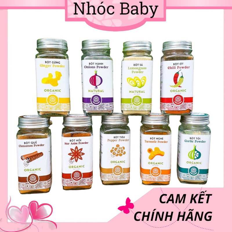 Bột gia vị Hữu Cơ VINASAMEX (bột tỏi, bột gừng, bột ớt, bột sả, bột nghệ...)