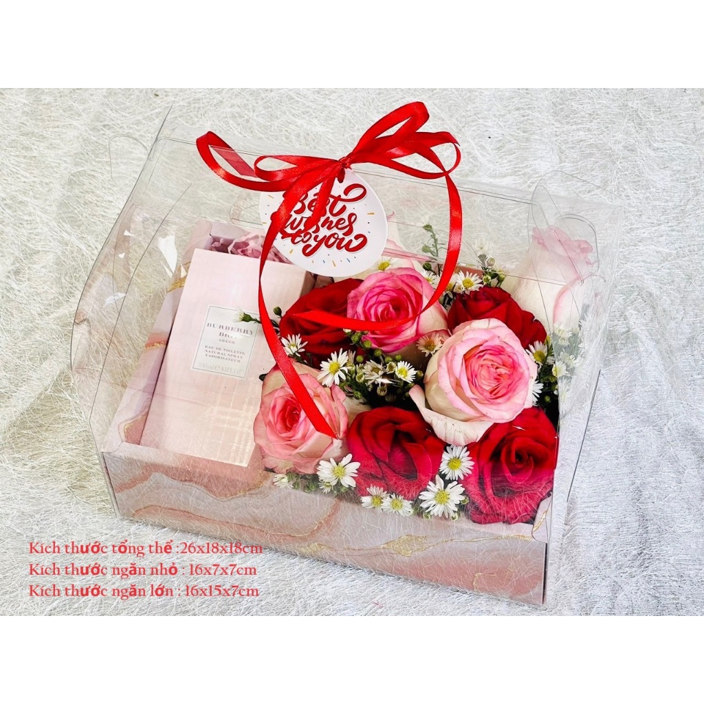TD51-Hộp mica đựng bánh+hoa cho sự kiện sinh nhật, 8/3 và 20/10, Noel