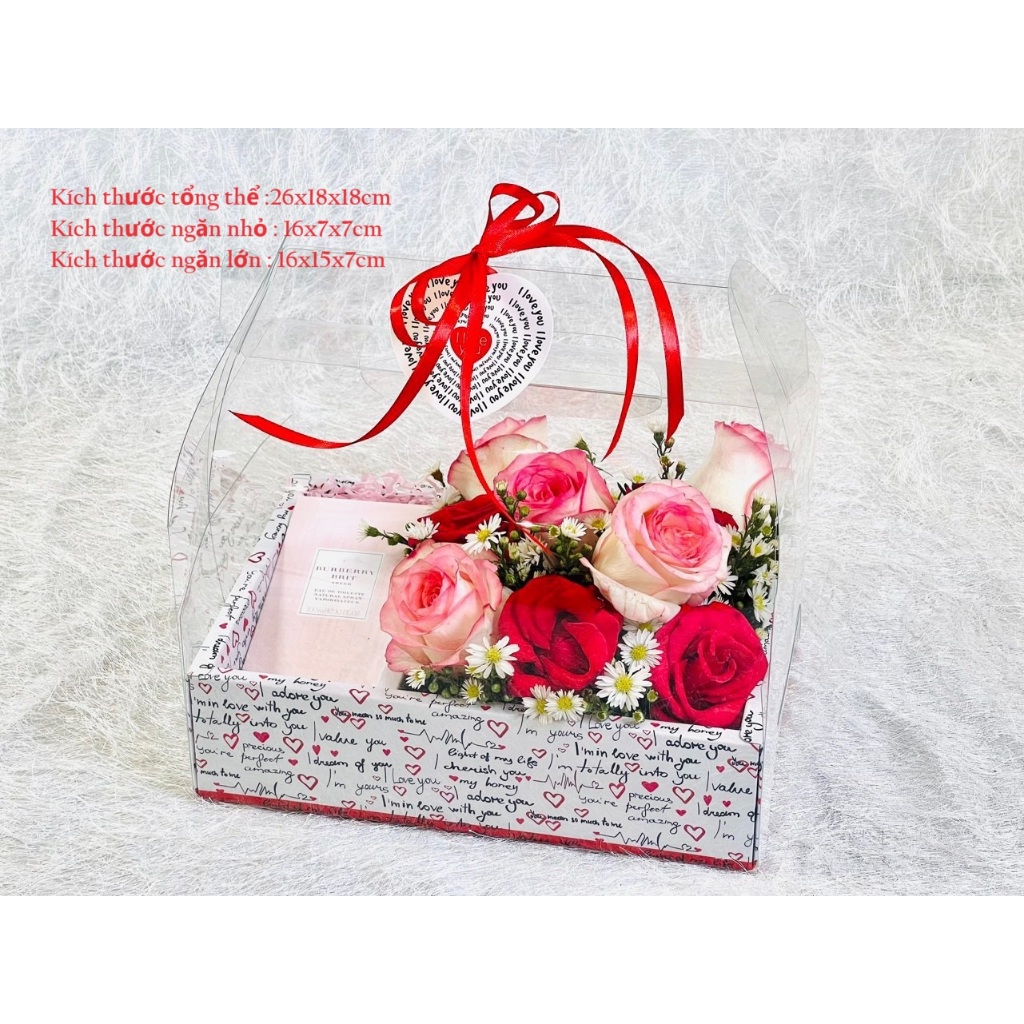 TD51-Hộp mica đựng bánh+hoa cho sự kiện sinh nhật, 8/3 và 20/10, Noel