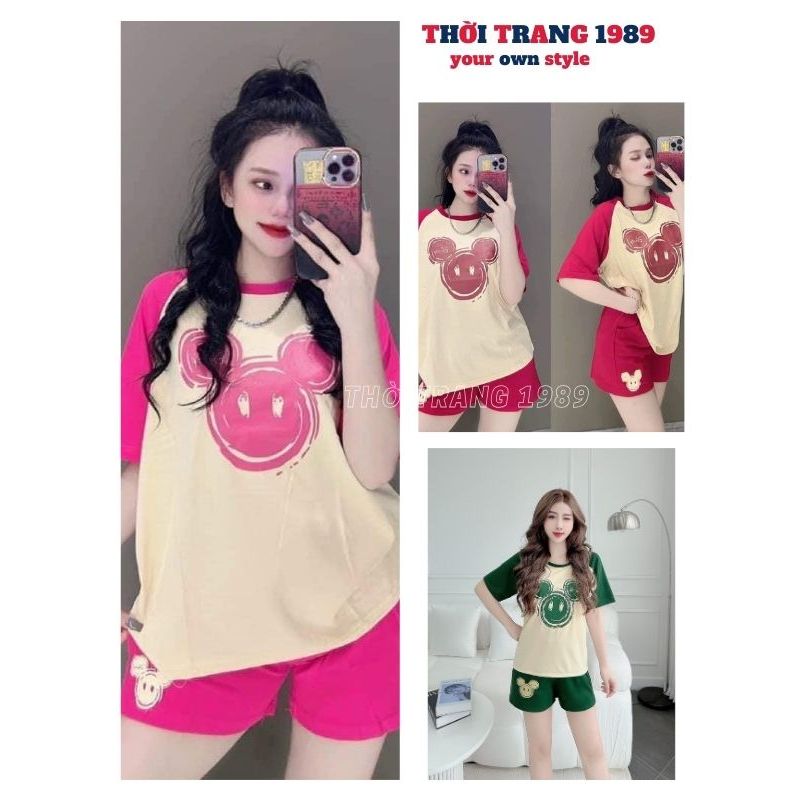 Bộ đồ mặc nhà in hình ngộ nghĩnh kute dễ thương -đồ bộ thể thao quần short áo phông , áo thun mặc dễ thương chất cottong