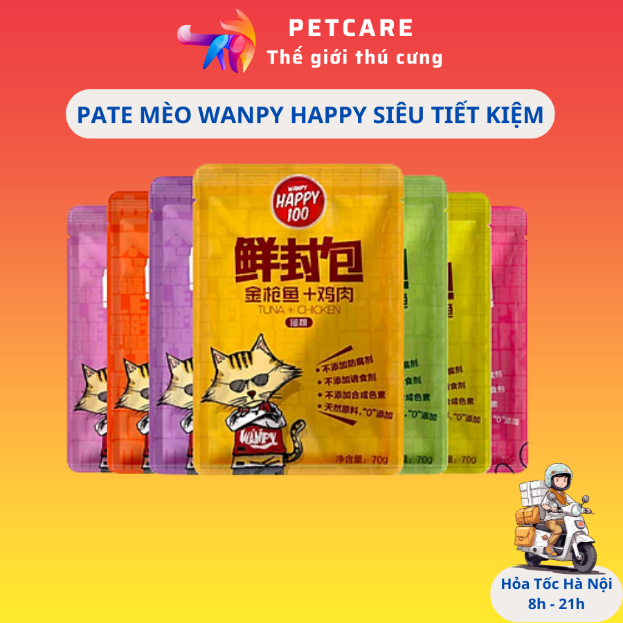 Pate Wanpy Happy gói 70gr Pate Cho Mèo 6 Vị Có Sợi Thịt Bên Trong Petcare