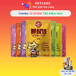 Combo Pate Wanpy Happy gói 70gr- Pate Cho Mèo Gồm 6 Vị Có Sợi Thịt Bên Trong Petcare