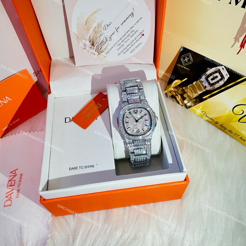Đồng hồ #Davena nữ chính hãng dây gắn đá quyến rũ