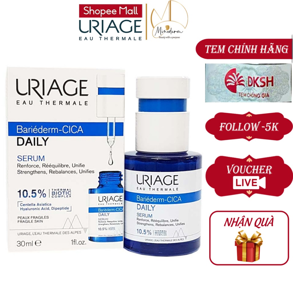 Serum Uriage Bariederm cica daily làm dịu, làm lành và phục hồi da tổn thương hằng ngày 30ml