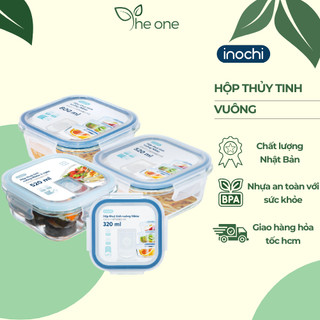 Hộp thủy tinh vuông inochi cao cấp, nhiều dung tích, chịu nhiệt, an toàn lò vi sóng, máy rửa bát, nắp có lỗ thoát hơi