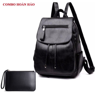 COMBO Balo Da Pu Thời Trang HARAS HR003 Và Ví Đựng Tiện Ich HARAS V283