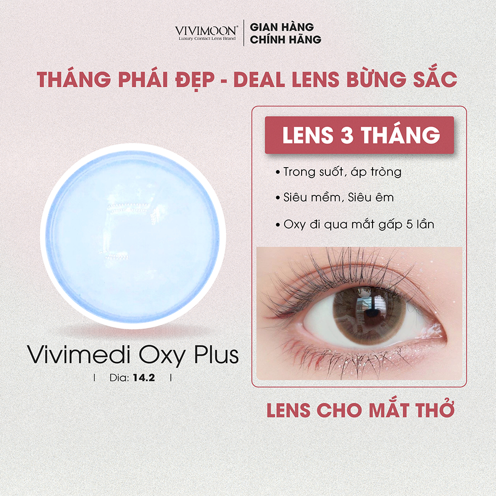 Lens cho mắt thở cận VIVIMOON 3 tháng trong suốt Vivimedi Oxy Plus