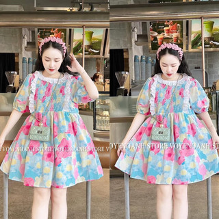 Đầm Babydoll Tay Phồng Phối Ren Hoa Thời Trang Mùa Hè 2024 Phong Cách mori Ngọt Ngào Cho Nữ