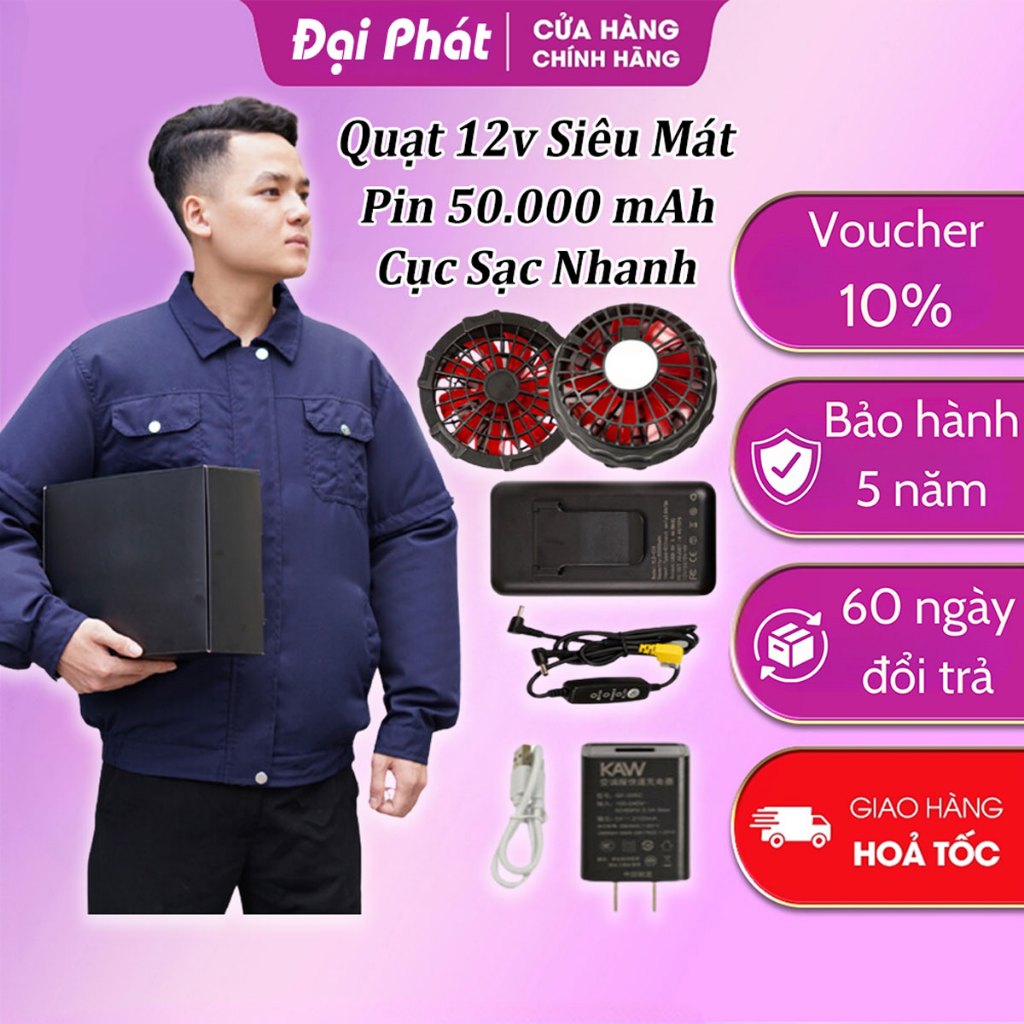Áo điều hòa nhật bản, áo quạt gió siêu mát, hàng nhập khẩu chất lượng cao, pin 50000mAh chạy liên tục 25h