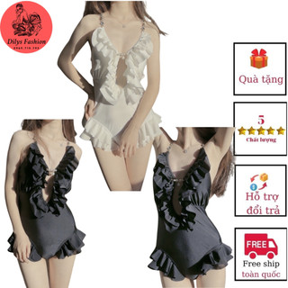 Bikini liền thân đi biển kín đáo dilysfashion bk986880, đồ bơi nữ 1 mảnh 2 dây phối bèo phong cách hàn quốc trẻ trung