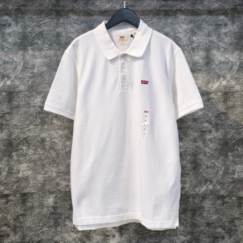 CHÍNH HÃNG - ÁO LEVIS BASIC POLO WHITE SHIRT - ÁO THUN CÓ CỔ TAY LỠ MÀU TRẮNG