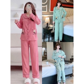 Bộ bầu dài tay mặc nhà kết hợp sau sinh hình gấu, bộ đồ bầu mặc ở nhà trước và sau sinh