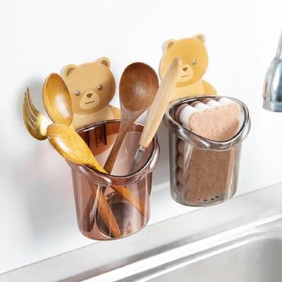 ( XẢ KHO) Cốc Gấu Dán Tường Để Bàn Chải Đánh Răng Hình Gấu Có Lỗ Thoát Nước Tiện Lợi