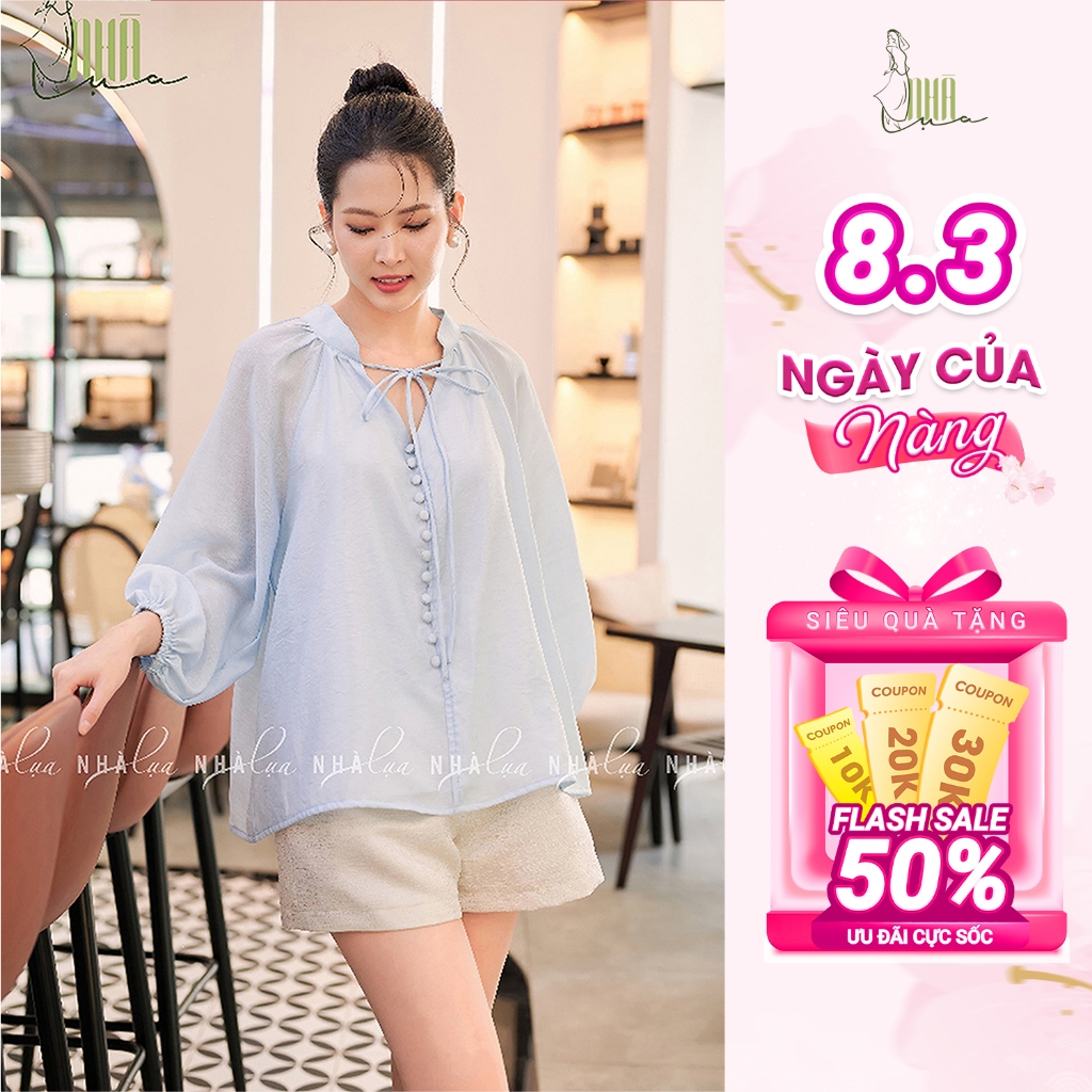 Set áo sơ mi nữ kiểu hàn quốc Trúc Anh NHÀ LỤA, thiết kế chất liệu tơ cao cấp tơ quần đùi trẻ trung màu xanh thu đông