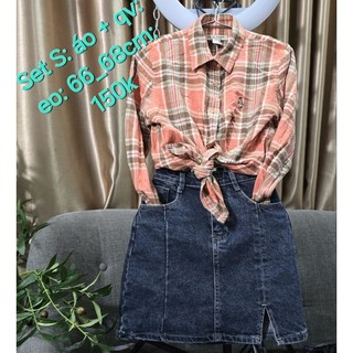 Set áo sơ mi thô mềm kèm quần váy