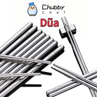 Bộ 5 đôi đũa tròn inox 304 phong cách Hàn Quốc Chubby Chef cao cấp, không gỉ sét, chống trượt, kháng khuẩn cao