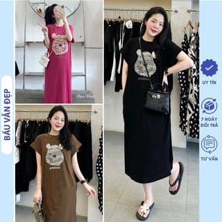 ĐẦM VÁY CỘC TAY MÙA HÈ IN HÌNH GẤU DỄ THƯƠNG NHIỀU MÀU TRẺ TRUNG V767 - VÁY PHÔNG THUN COTTON MỀM MÁT FREESIZE