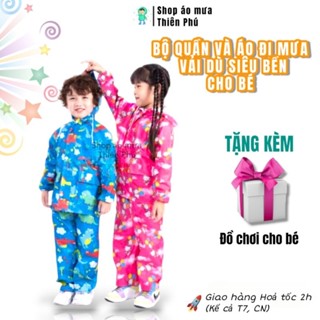 Áo mưa cho bé trai gái 3 4 5 6 7 8 9 10 12 tuổi, bộ áo mưa vải dù cao cấp, Doraemon siêu nhân