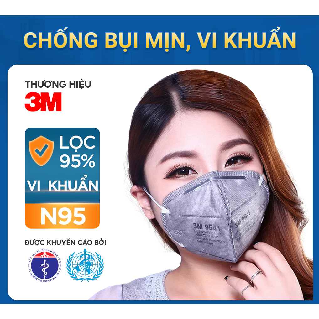 Khẩu trang than hoạt tính 3M 9541 khử mùi, lọc hơi hữu cơ, kháng khuẩn Khẩu trang 3M chính hãng