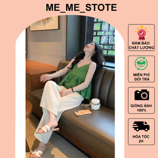 Áo hai dây babydoll dây có chốt điều  màu xanh lá chỉnh phong cách Hàn Quốc phù hợp đi biển đi chơi