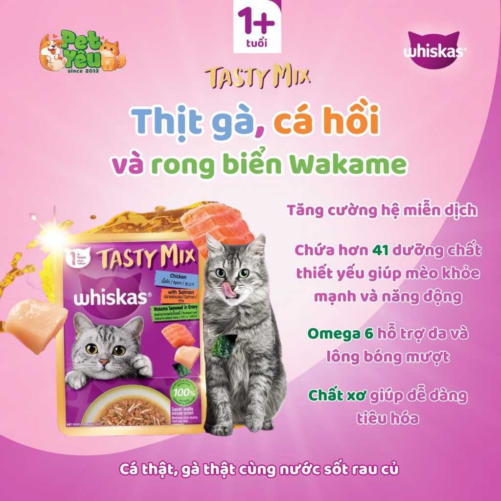 Thức Ăn Cho Mèo Lớn Dạng Sốt WHISKAS Tasty Mix 70g